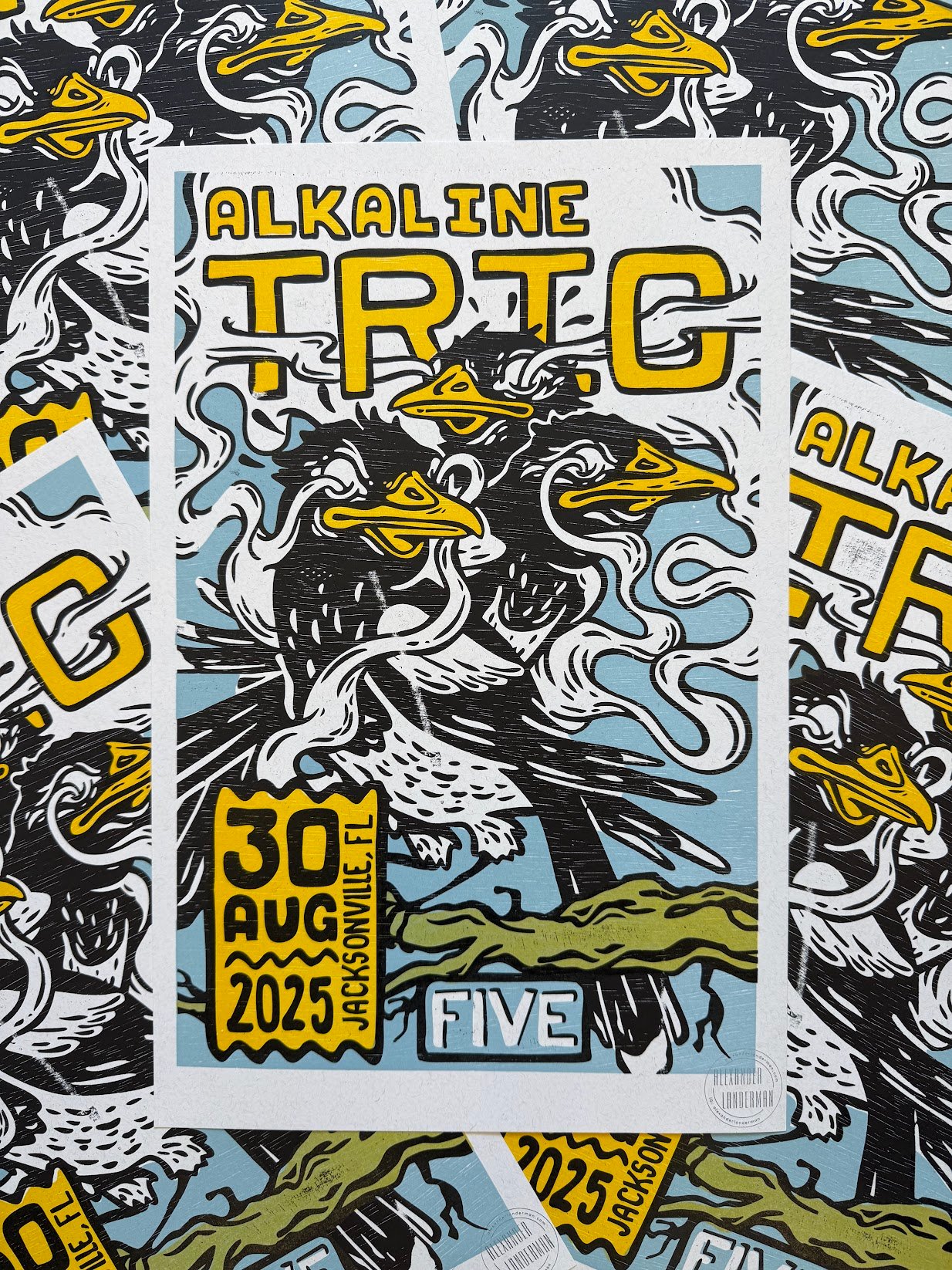 Alkaline Trio – FIVE – Jacksonville, Florida – 2025 | Hand-Printed Concert Poster