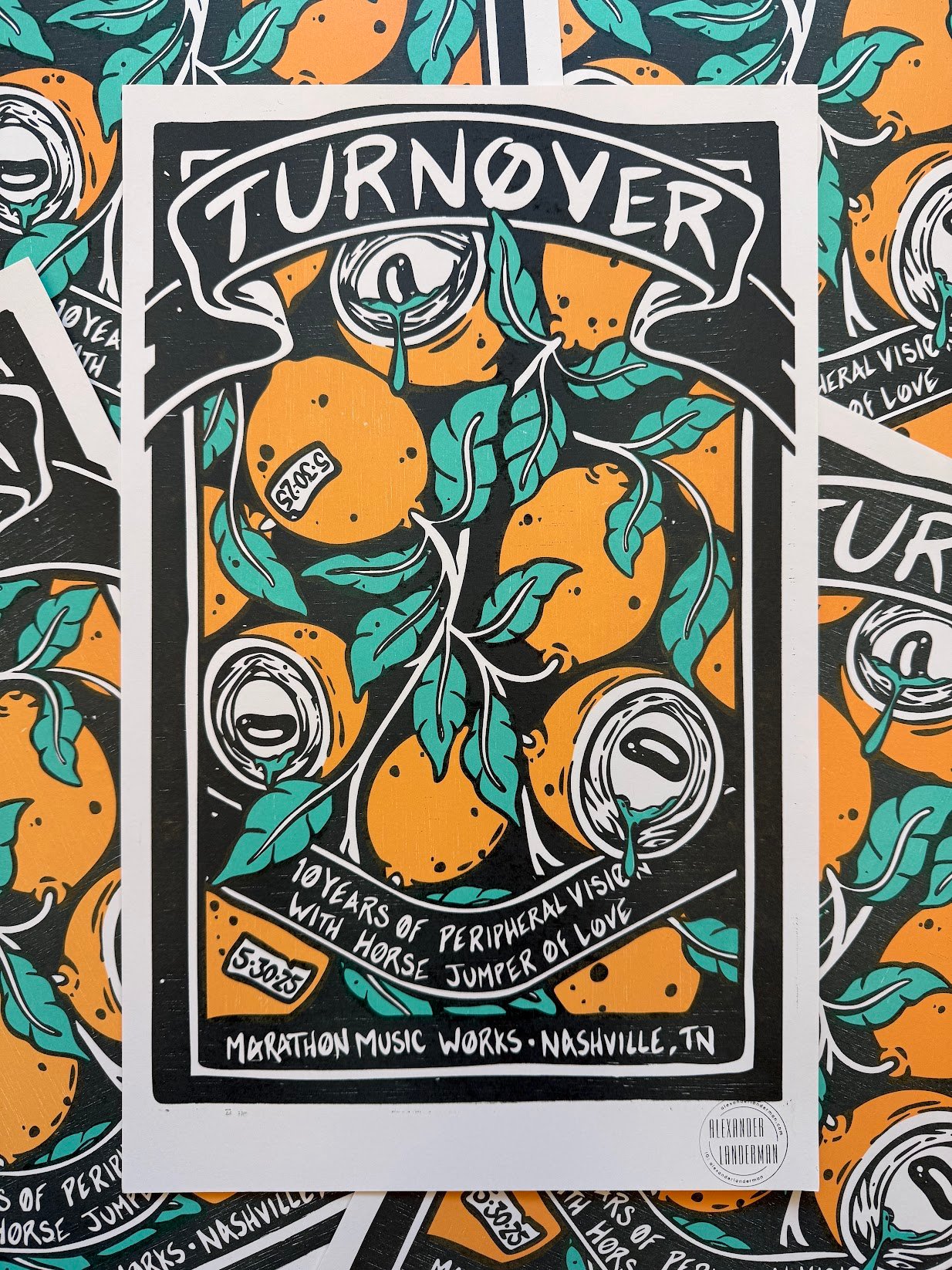 Turnover – Marathon Music Works – Nashville, Tennessee – 2025 | Hand-Printed Concert Poster